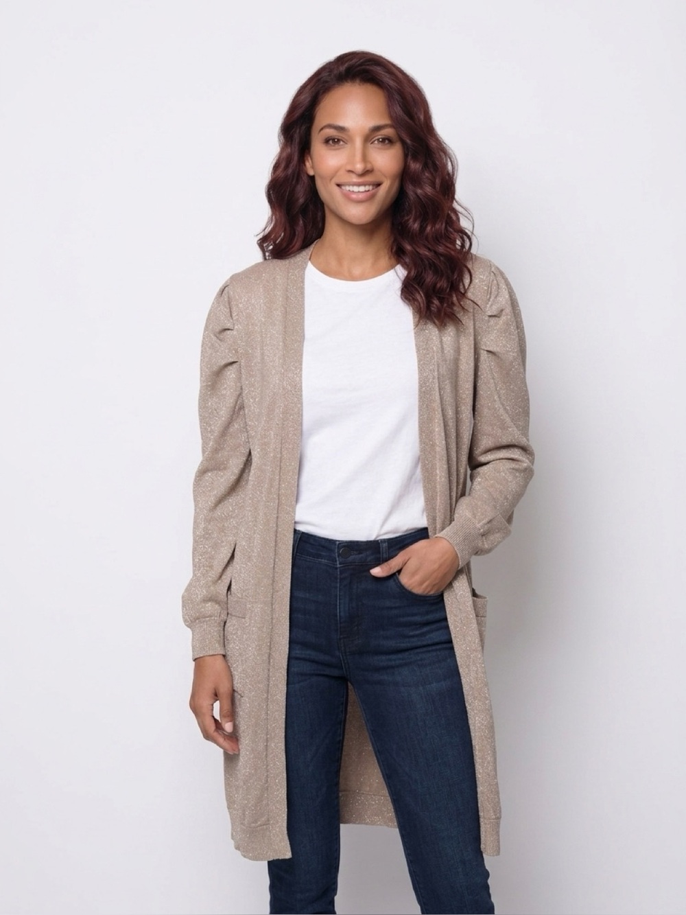 Studio F Metallic Shimmer Long Cardigan – Size 6